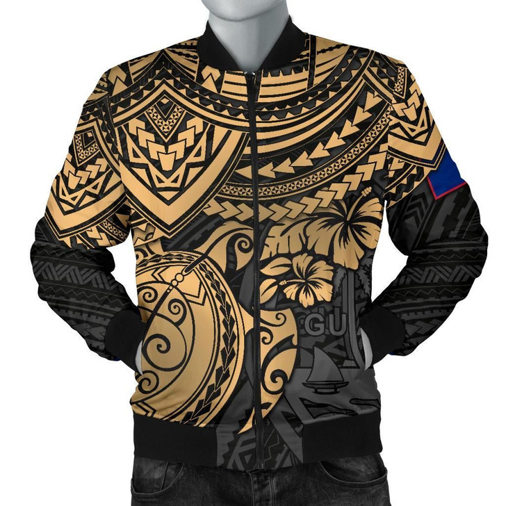 FUNSTUFFPRINTINT Guam Polynesian Bomber Jacket (Men) – Golden Turtle 3D Bomber Jacket