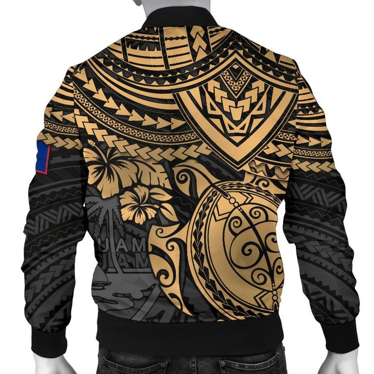 FUNSTUFFPRINTINT Guam Polynesian Bomber Jacket (Men) – Golden Turtle 3D Bomber Jacket