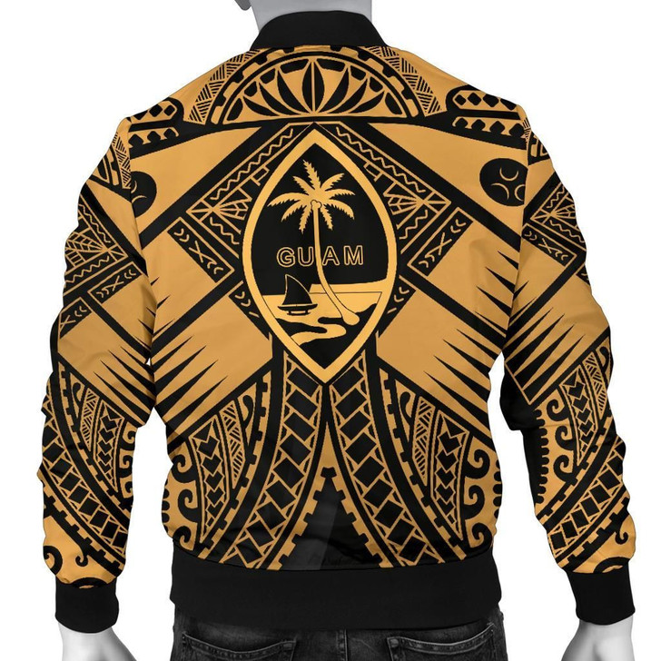 FUNSTUFFPRINTINT Guam Polynesian Men’s Bomber Jacket – Guam Gold Seal with Polynesian Tattoo  3D Bomber Jacket