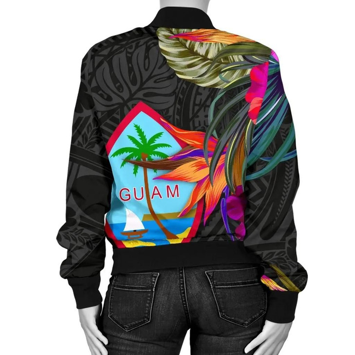 FUNSTUFFPRINTINT Guam Women’s Bomber Jacket – Hibiscus Polynesian Pattern  3D Bomber Jacket