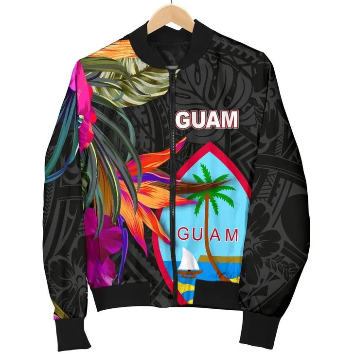 FUNSTUFFPRINTINT Guam Women’s Bomber Jacket – Hibiscus Polynesian Pattern  3D Bomber Jacket