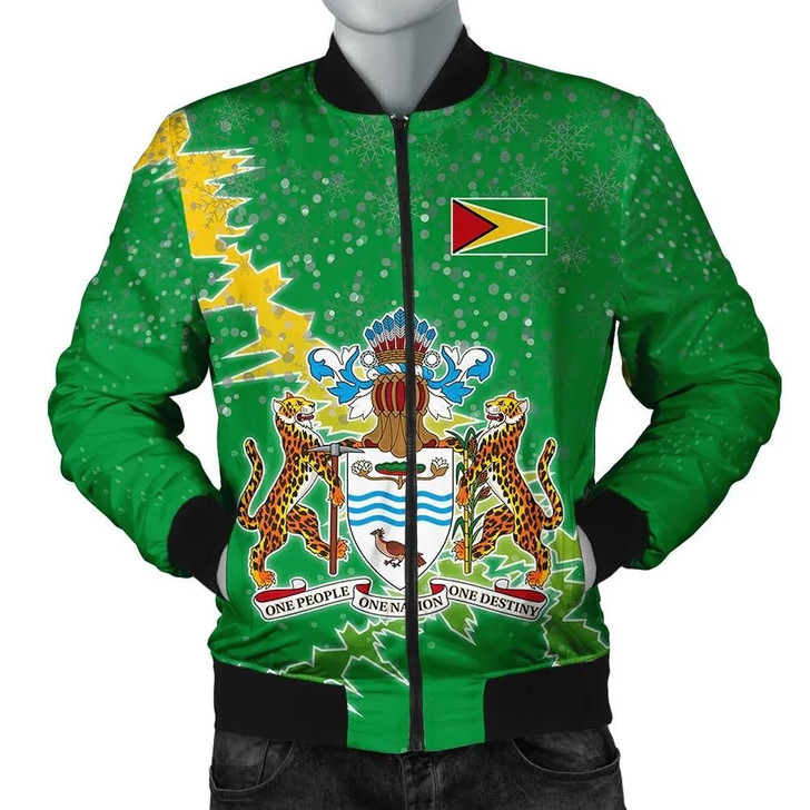 FUNSTUFFPRINTINT Guyana Christmas Coat Of Arms Men Bomber Jacket X Style J78 3D Bomber Jacket