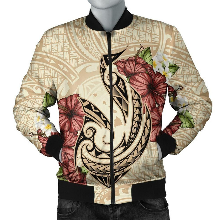 FUNSTUFFPRINTINT Hawaii Fish Hook Hibiscus Plumeria Polynesian Bomber Jacket – AH – J4R  3D Bomber Jacket