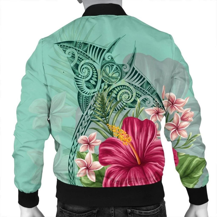 FUNSTUFFPRINTINT Hawaii Manta Ray Tropical Hibiscus Plumeria Bomber Jacket – AH – J4R 3D Bomber Jacket