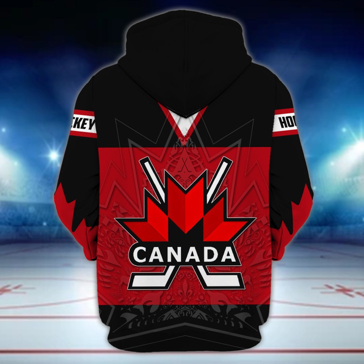 FUNSTUFFPRINT Canada Hockey Maple Leaf -  Personalized Name    3D Hoodie and Zip Hoodie