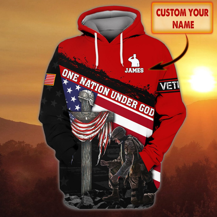 FUNSTUFFPRINT  One Nation Under God - Personalized Name 3D Hoodie - DAH HKM 75  3D Hoodie and Zip Hoodie