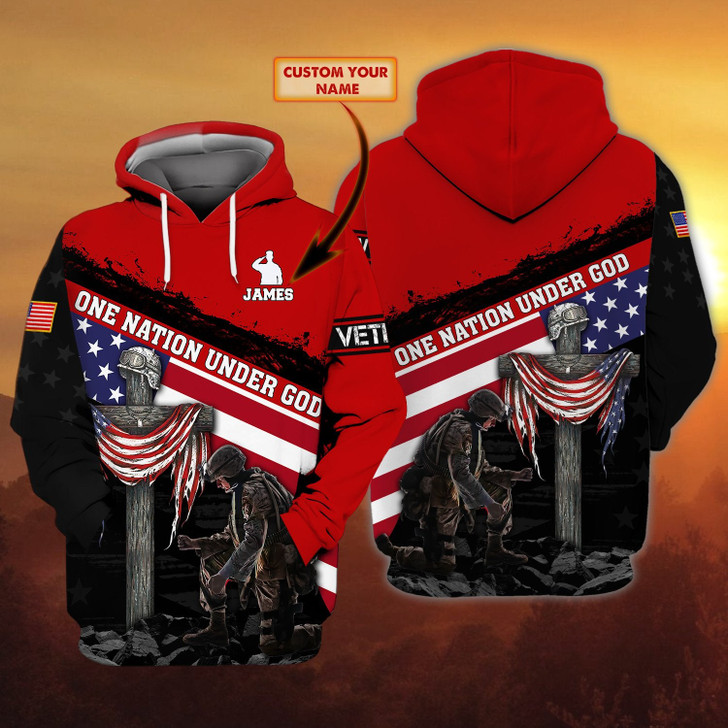 FUNSTUFFPRINT  One Nation Under God - Personalized Name 3D Hoodie - DAH HKM 75  3D Hoodie and Zip Hoodie
