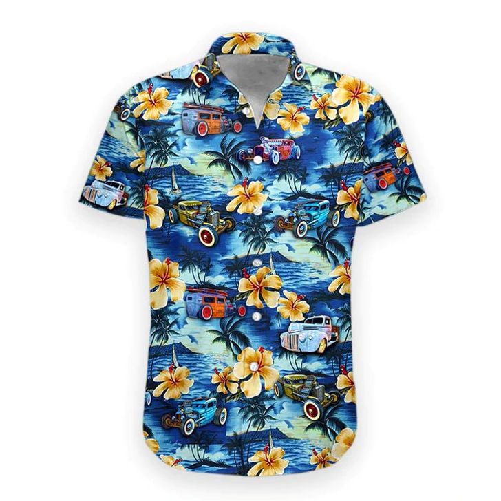 3D Rat Rod Hawaii Shirt, Men's Hawaiian Shirt Casual Button Down Shirts, Short Sleeve Hawaiian Shirts for Men