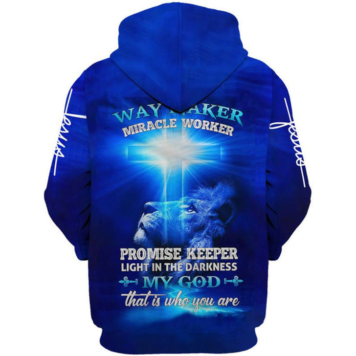 FUNSTUFFPRINT  Lion Cross Way Maker Miracle Worker My God That Is Who You Are Hoodie - Men & Women Christian  3D Hoodie and Zip Hoodie