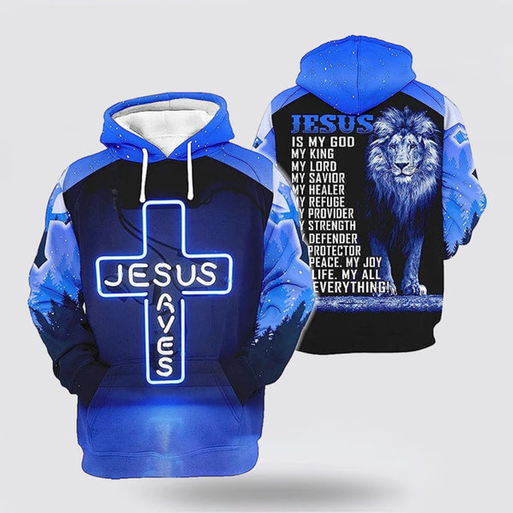 FUNSTUFFPRINT  Jesus Save The Lion Blue 3d Hoodies For Women Men - Christian Apparel  3D Hoodie and Zip Hoodie