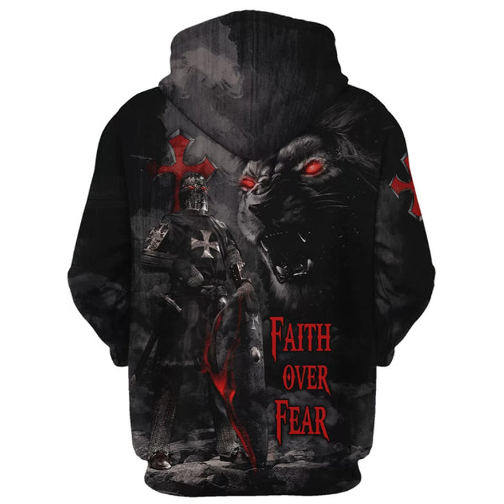 FUNSTUFFPRINT Lion Armor Knight Faith Over Fear Hoodie - Men & Women Christian  3D Hoodie and Zip Hoodie
