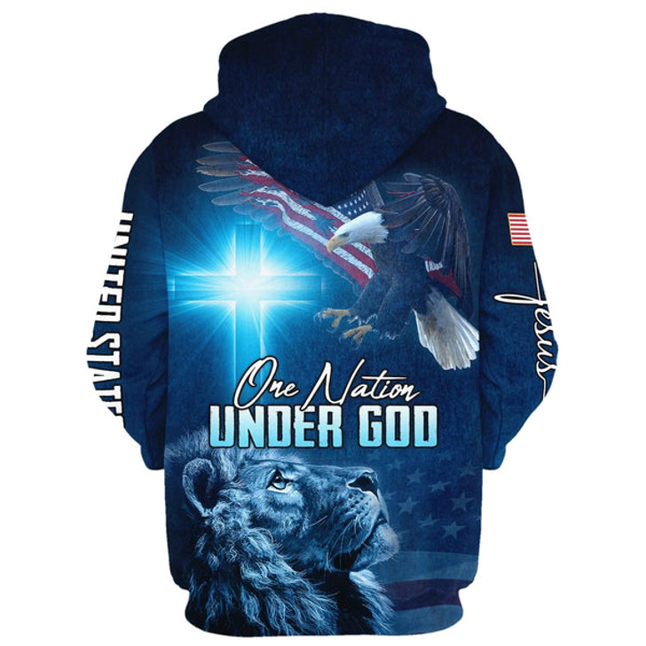 FUNSTUFFPRINT Lion Of Judah One Nation Under God Hoodies Men & Women Christian 3D Hoodie and Zip Hoodie