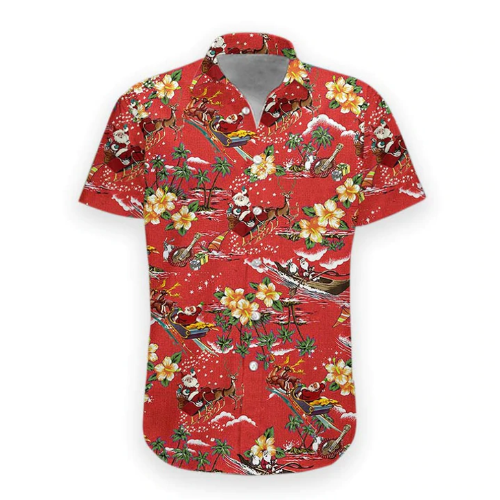 3D Christmas Santa Hawaii Shirt, Men's Hawaiian Shirt Casual Button Down Shirts, Short Sleeve Hawaiian Shirts for Men