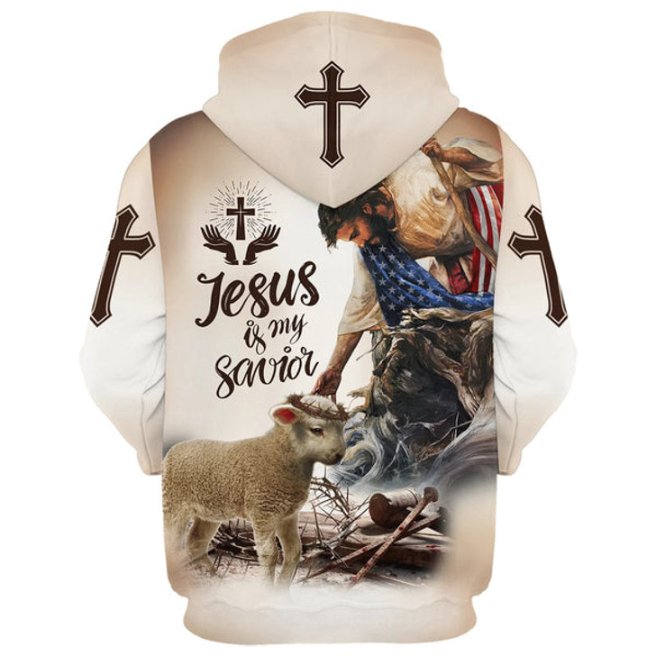 FUNSTUFFPRINT God Lamb Crown Of Thorn Jesus Is My Savior Hoodies Jesus Hoodie Men & Women Christian 3D Hoodie and Zip Hoodie