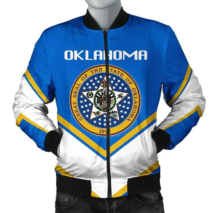 FUNSTUFFPRINTINT Oklahoma Coat Of Arms Men Bomber Jacket Lucian Style J5W 3D Bomber Jacket
