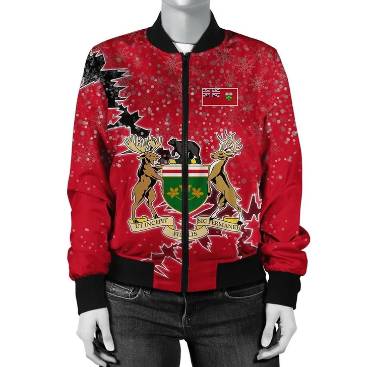 FUNSTUFFPRINTINT Ontario Christmas Coat Of Arms Women Bomber Jacket X Style J78 3D Bomber Jacket