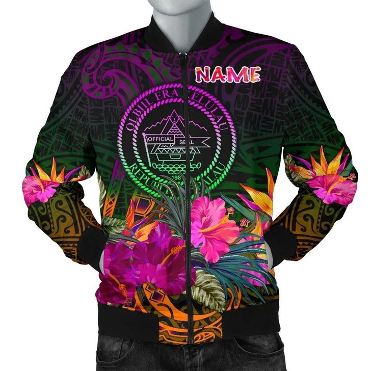 FUNSTUFFPRINTINT Palau Personalised Men’s Bomber Jacket – Summer Hibiscus – BN15 3D Bomber Jacket
