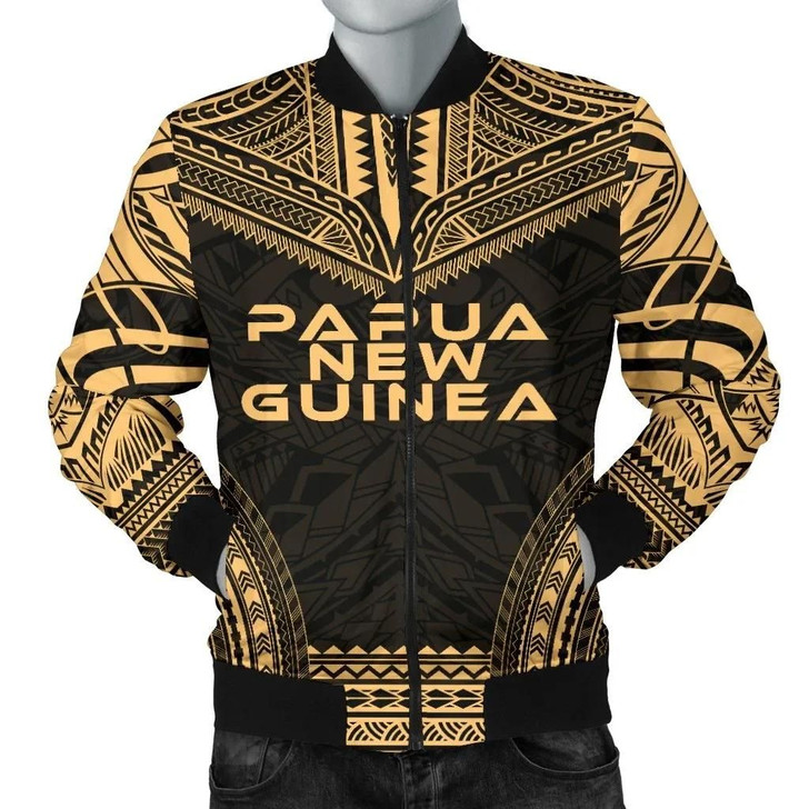 FUNSTUFFPRINTINT Papua New Guinea Polynesian Chief Men’s Bomber Jacket – Gold Version – Bn10 3D Bomber Jacket