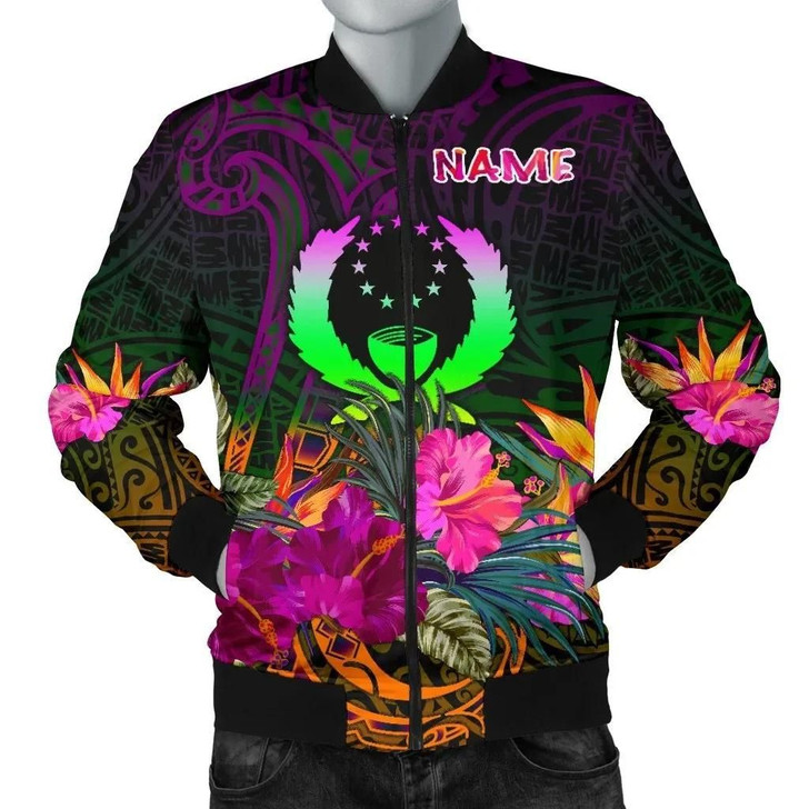FUNSTUFFPRINTINT Pohnpei Personalised Men’s Bomber Jacket – Summer Hibiscus – BN15 3D Bomber Jacket