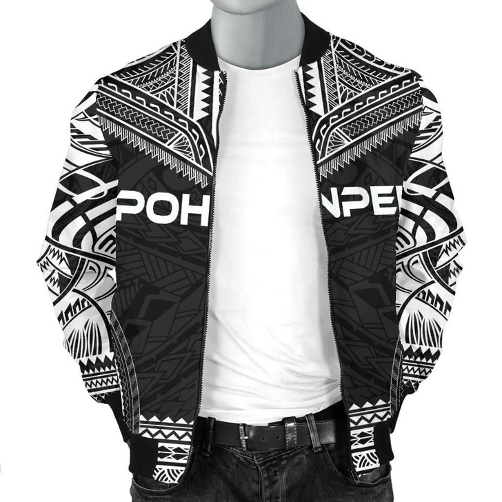 FUNSTUFFPRINTINT Pohnpei Polynesian Chief Men’s Bomber Jacket – Black Version – Bn10 3D Bomber Jacket