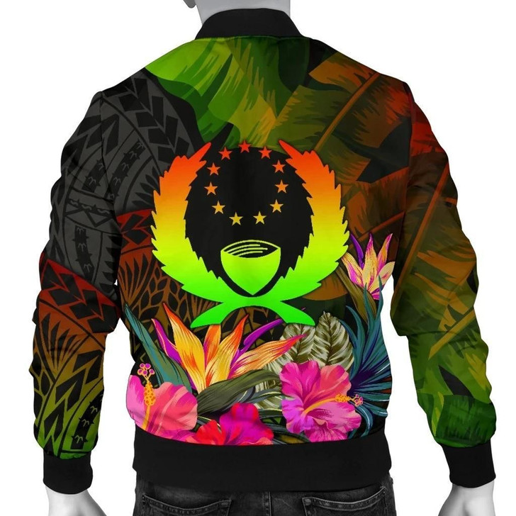 FUNSTUFFPRINTINT Pohnpei Polynesian Men’s Bomber Jacket – Hibiscus and Banana Leaves – BN15 3D Bomber Jacket