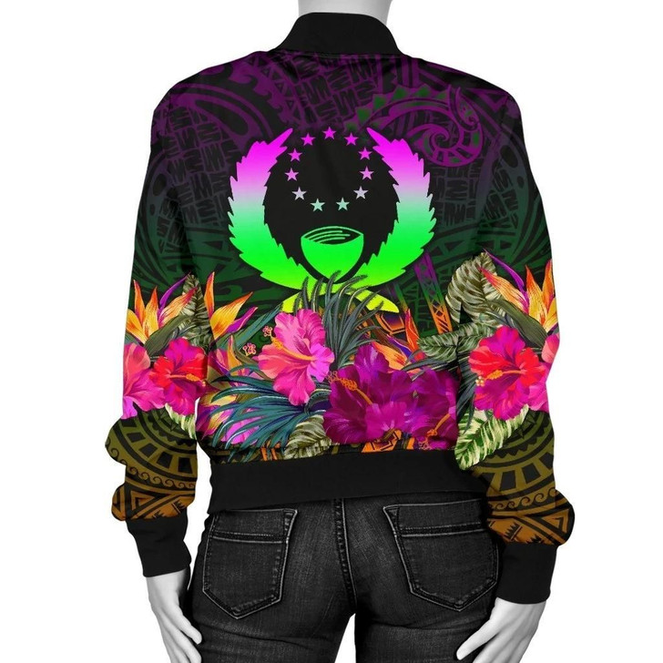 FUNSTUFFPRINTINT Pohnpei Women’s Bomber Jacket – Summer Hibiscus – BN15 3D Bomber Jacket