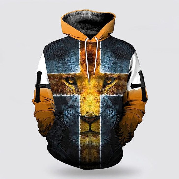 FUNSTUFFPRINT 3D Jesus Is My God My King Cross Lion 3d Hoodies For Women Men - Christian Apparel 3D Hoodie and Zip Hoodie
