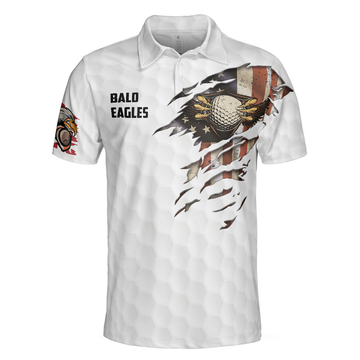 American Flag & Golf Ball Texture Men Polo Shirt, Bald Eagles Patriot Shirt For Men, Gift For Golfers