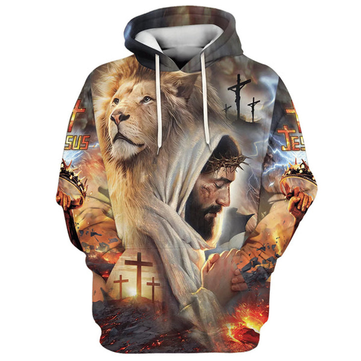 FUNSTUFFPRINT 3DJesus The Lion of Judah 3D Hoodies Jesus Hoodie Men & Women Christian 3D Hoodie and Zip Hoodie