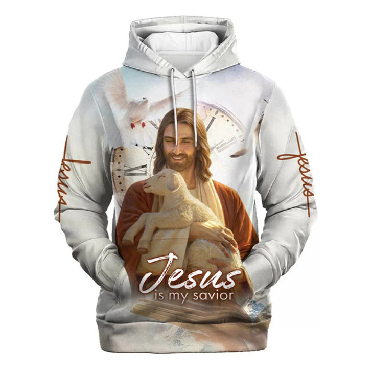 FUNSTUFFPRINT 3D Jesus Holding Lamb Hoodie Jesus Is My Savior Hoodies Jesus Hoodie Men & Women Christian 3D Hoodie and Zip Hoodie