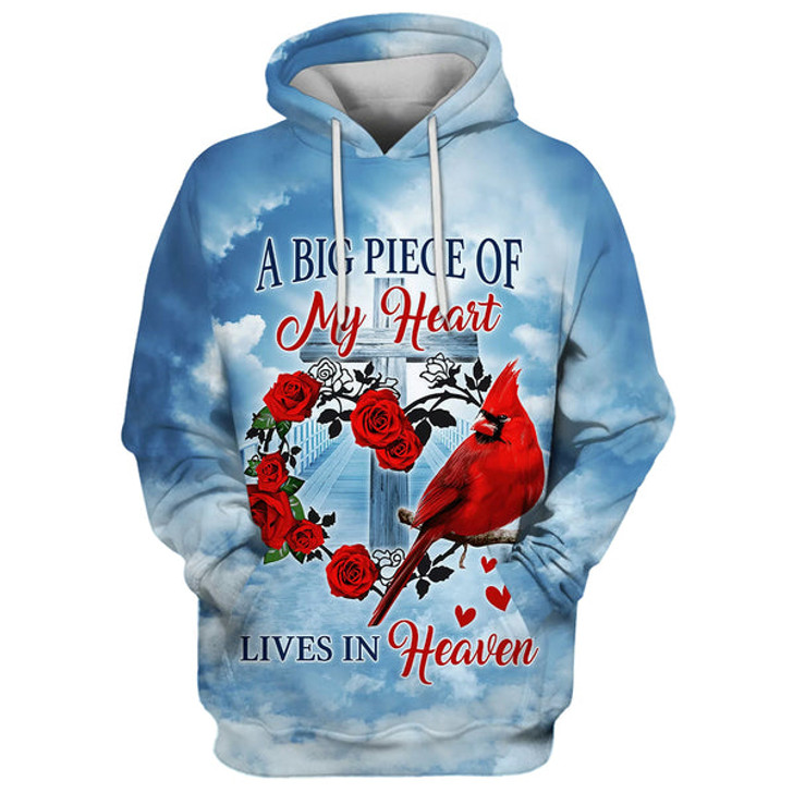 FUNSTUFFPRINT 3D Cardinal A Big Piece Of My Heart Lives In Heaven 3D Hoodies Men & Women Christian 3D Hoodie and Zip Hoodie