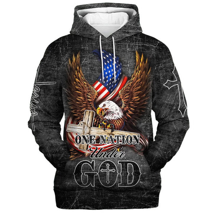 FUNSTUFFPRINT 3D American Eagle USA Flag 3D Hoodie One Nation Under God Hoodies Men & Women Christian 3D Hoodie and Zip Hoodie