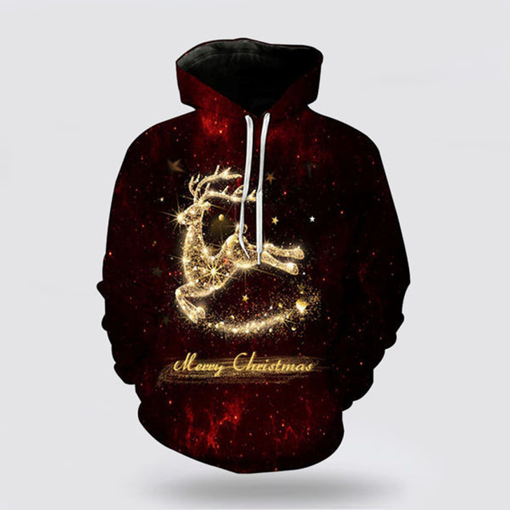 FUNSTUFFPRINT 3D Multi Reindeer Christmas All Over 3D Hoodie and Zip Hoodie