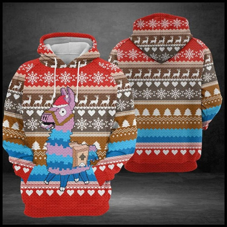 FUNSTUFFPRINT 3D Llama Christmas All Over 3D Hoodie and Zip Hoodie