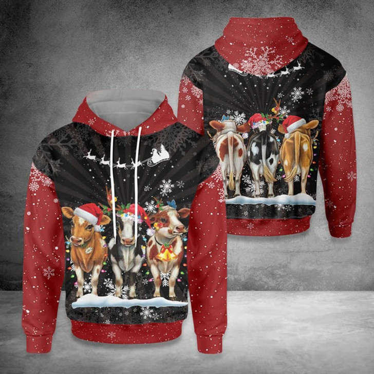 FUNSTUFFPRINT 3D Cows Christmas 1 All Over 3D Hoodie and Zip Hoodie