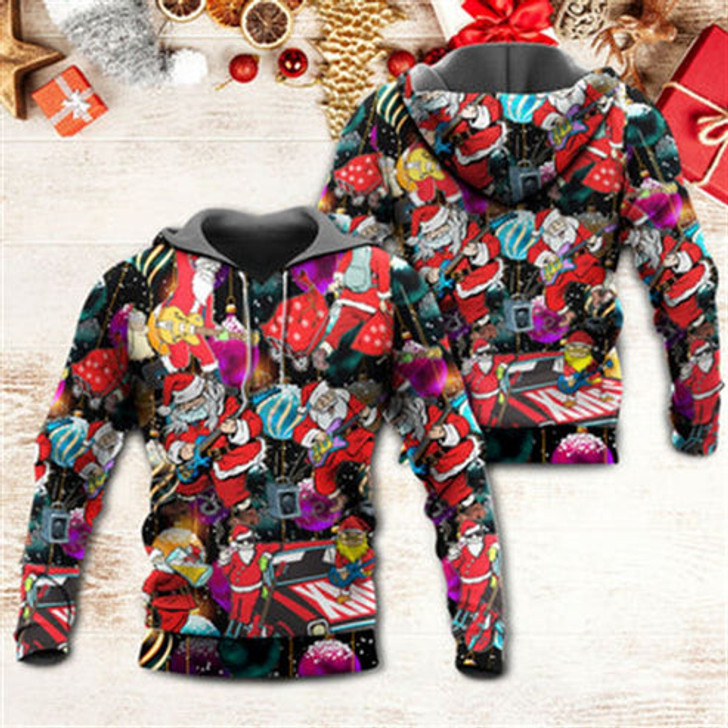 FUNSTUFFPRINT 3D Christmas Guitar Music And Santa Merry Very Xmas All Over 3D Hoodie and Zip Hoodie