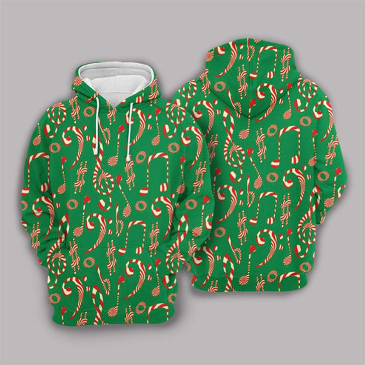 FUNSTUFFPRINT 3D Christmas Candy Music Notes All Over 3D Hoodie and Zip Hoodie