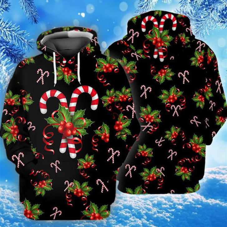 FUNSTUFFPRINT 3D Candy Cane Christmas Soul All Over 3D Hoodie and Zip Hoodie