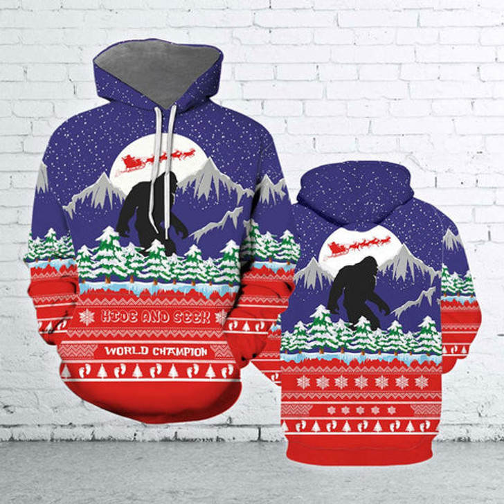 FUNSTUFFPRINT 3D Big Foot Christmas All Over 3D Hoodie and Zip Hoodie