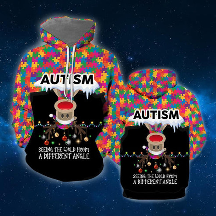 FUNSTUFFPRINT 3D Autism Awareness Reindeer Christmas All Over 3D Hoodie and Zip Hoodie