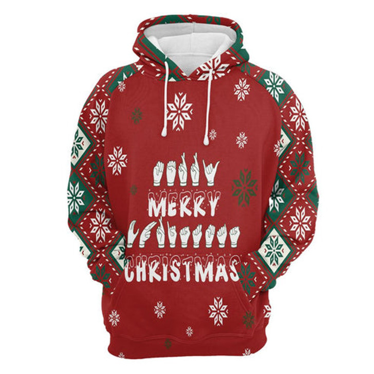 FUNSTUFFPRINT 3D Sign Language Merry Christmas All Over 3D Hoodie and Zip Hoodie