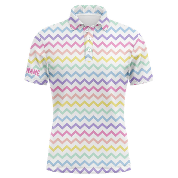 Custom Golf Men Polo Shirt - Custom Name Rainbow Colors Pattern Apparel - Personalized Gift For Golf Lover, Team, Husband, Boyfriend, Men