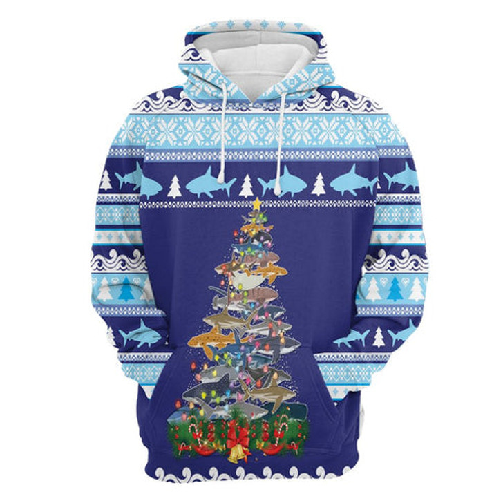 FUNSTUFFPRINT 3D Shark Christmas Tree All Over 3D Hoodie and Zip Hoodie