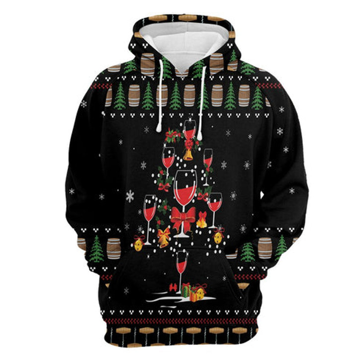 FUNSTUFFPRINT 3D Red Wine Christmas All Over 3D Hoodie and Zip Hoodie