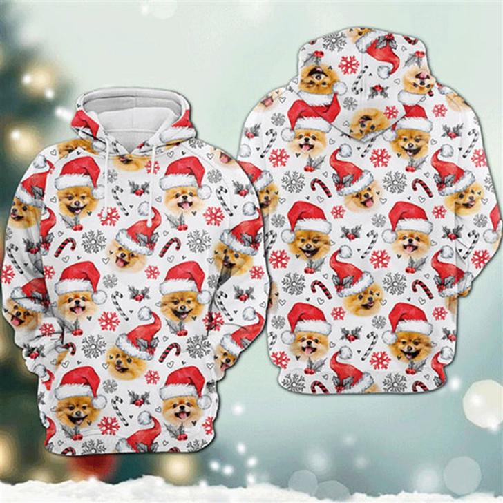 FUNSTUFFPRINT 3D Pomeranian Dog Christmas Decor All Over 3D Hoodie and Zip Hoodie