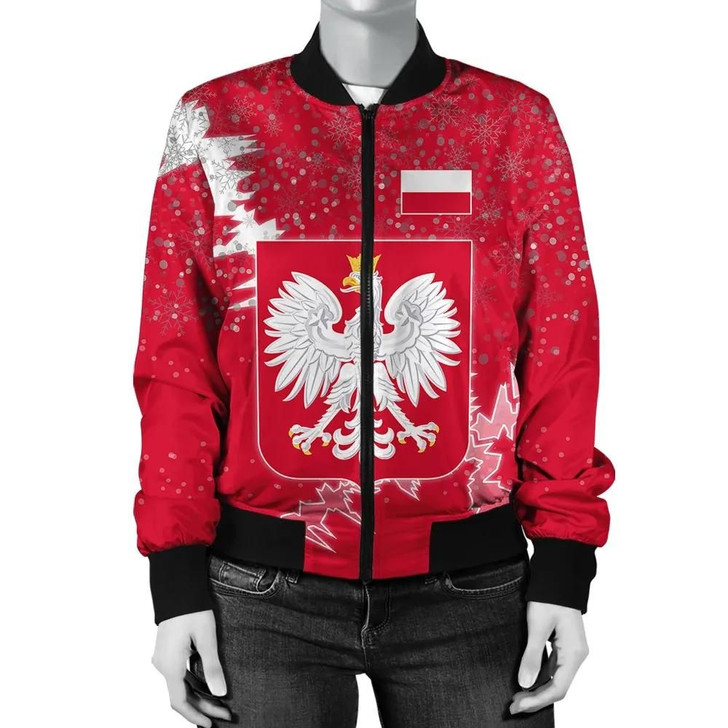FUNSTUFFPRINTINT Poland Christmas Coat Of Arms Women Bomber Jacket X Style J78 3D Bomber Jacket