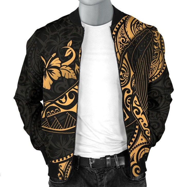 FUNSTUFFPRINTINT Polynesian Hawaii Men’s Bomber Jacket – Polynesian Golden Humpback Whale – BN15  3D Bomber Jacket