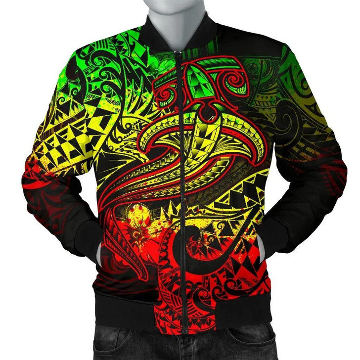 FUNSTUFFPRINTINT Polynesian Men’s Bomber Jacket – Reggae Shark Polynesian Tattoo – BN18 3D Bomber Jacket