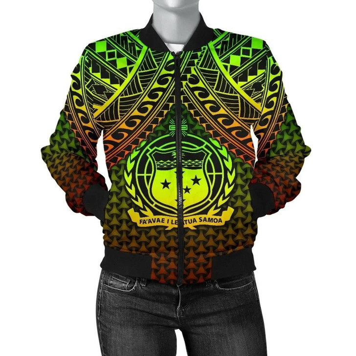 FUNSTUFFPRINTINT Polynesian Samoa Women’s Bomber Jacket – Reggae Vintage Polynesian Patterns 3D Bomber Jacket