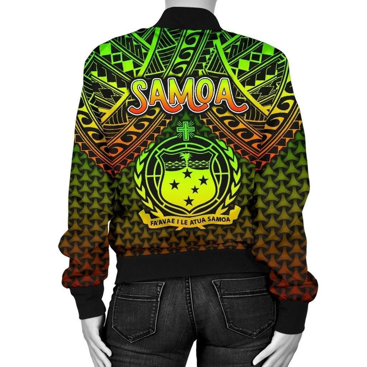 FUNSTUFFPRINTINT Polynesian Samoa Women’s Bomber Jacket – Reggae Vintage Polynesian Patterns 3D Bomber Jacket